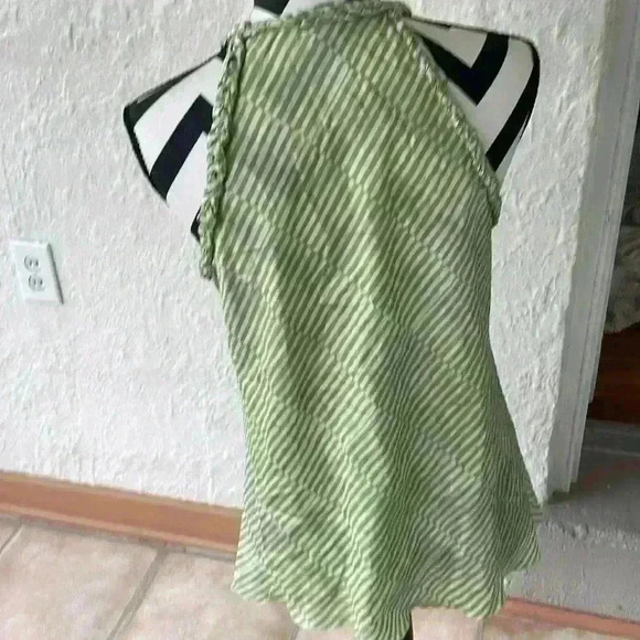 BANANA REPUBLIC green and white striped silk tank; size M - Picture 3 of 5